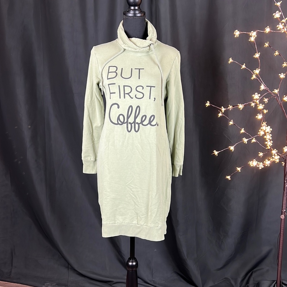 “But First, Coffee” Sweatshirt Dress